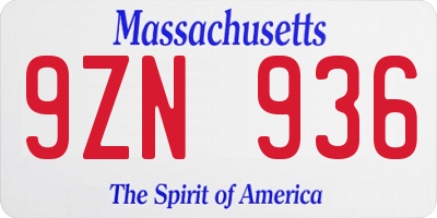 MA license plate 9ZN936