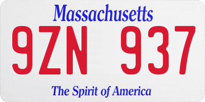 MA license plate 9ZN937