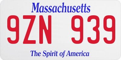 MA license plate 9ZN939