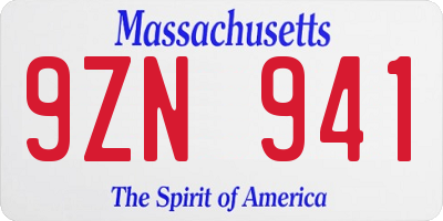 MA license plate 9ZN941