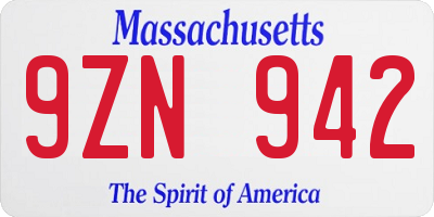 MA license plate 9ZN942