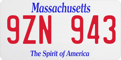 MA license plate 9ZN943