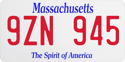MA license plate 9ZN945