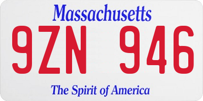 MA license plate 9ZN946