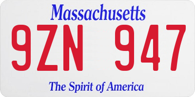 MA license plate 9ZN947