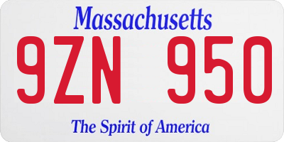 MA license plate 9ZN950