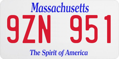 MA license plate 9ZN951