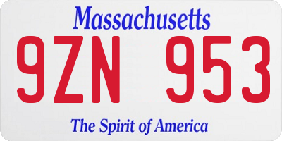 MA license plate 9ZN953