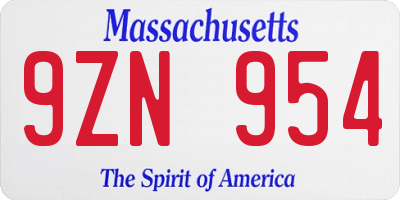 MA license plate 9ZN954