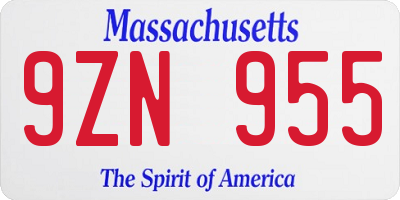 MA license plate 9ZN955