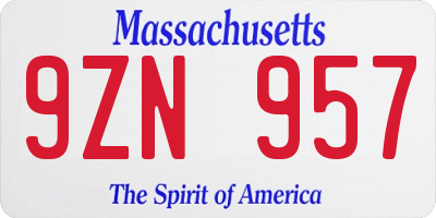 MA license plate 9ZN957