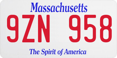 MA license plate 9ZN958