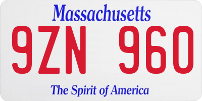 MA license plate 9ZN960