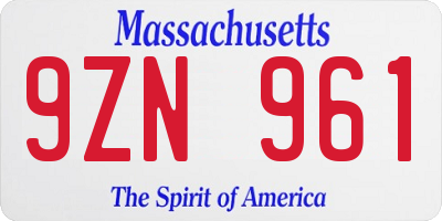 MA license plate 9ZN961