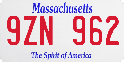 MA license plate 9ZN962