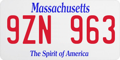 MA license plate 9ZN963