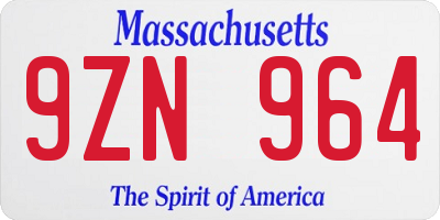 MA license plate 9ZN964