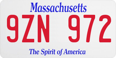 MA license plate 9ZN972