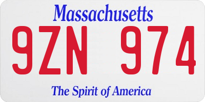 MA license plate 9ZN974