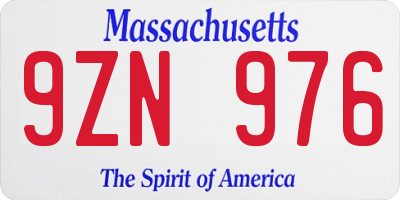 MA license plate 9ZN976