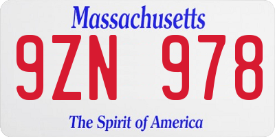 MA license plate 9ZN978