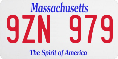 MA license plate 9ZN979