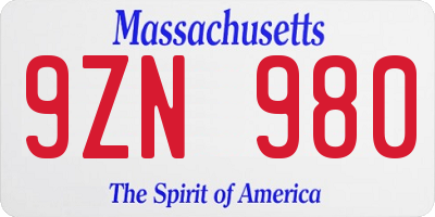 MA license plate 9ZN980
