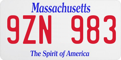MA license plate 9ZN983
