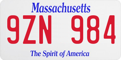MA license plate 9ZN984