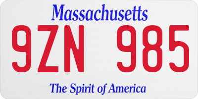 MA license plate 9ZN985