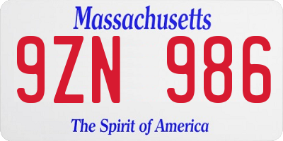 MA license plate 9ZN986