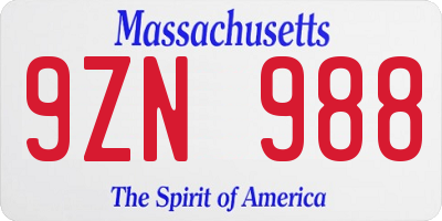 MA license plate 9ZN988