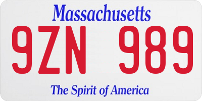 MA license plate 9ZN989