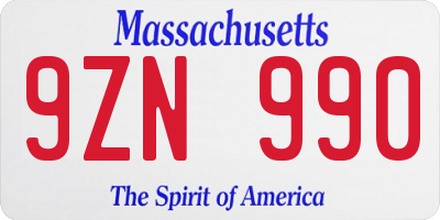 MA license plate 9ZN990