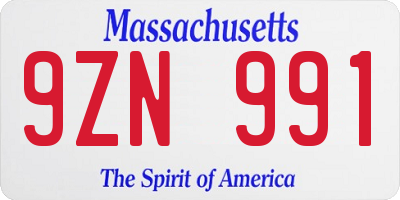 MA license plate 9ZN991