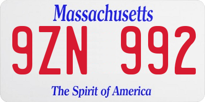 MA license plate 9ZN992