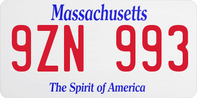 MA license plate 9ZN993