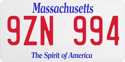 MA license plate 9ZN994