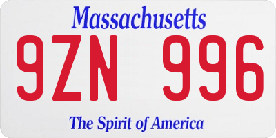 MA license plate 9ZN996