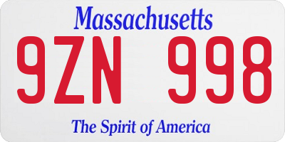 MA license plate 9ZN998