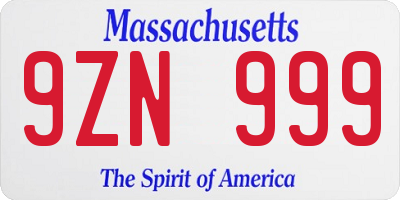 MA license plate 9ZN999