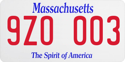 MA license plate 9ZO003