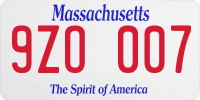 MA license plate 9ZO007