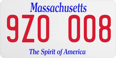 MA license plate 9ZO008