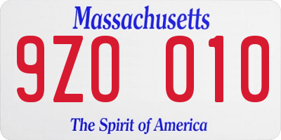 MA license plate 9ZO010