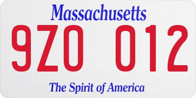 MA license plate 9ZO012