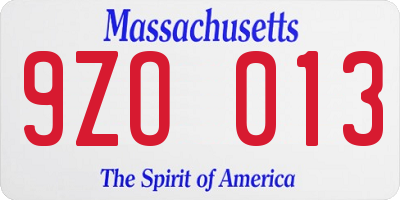MA license plate 9ZO013