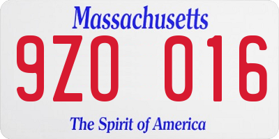 MA license plate 9ZO016