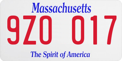 MA license plate 9ZO017