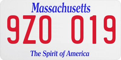 MA license plate 9ZO019